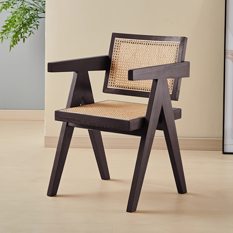 rattan woven chair solid wood dining chair home stool with backrest rattan chair armrest dining table and chair home decor chair living room wooden dining chair office reception chair