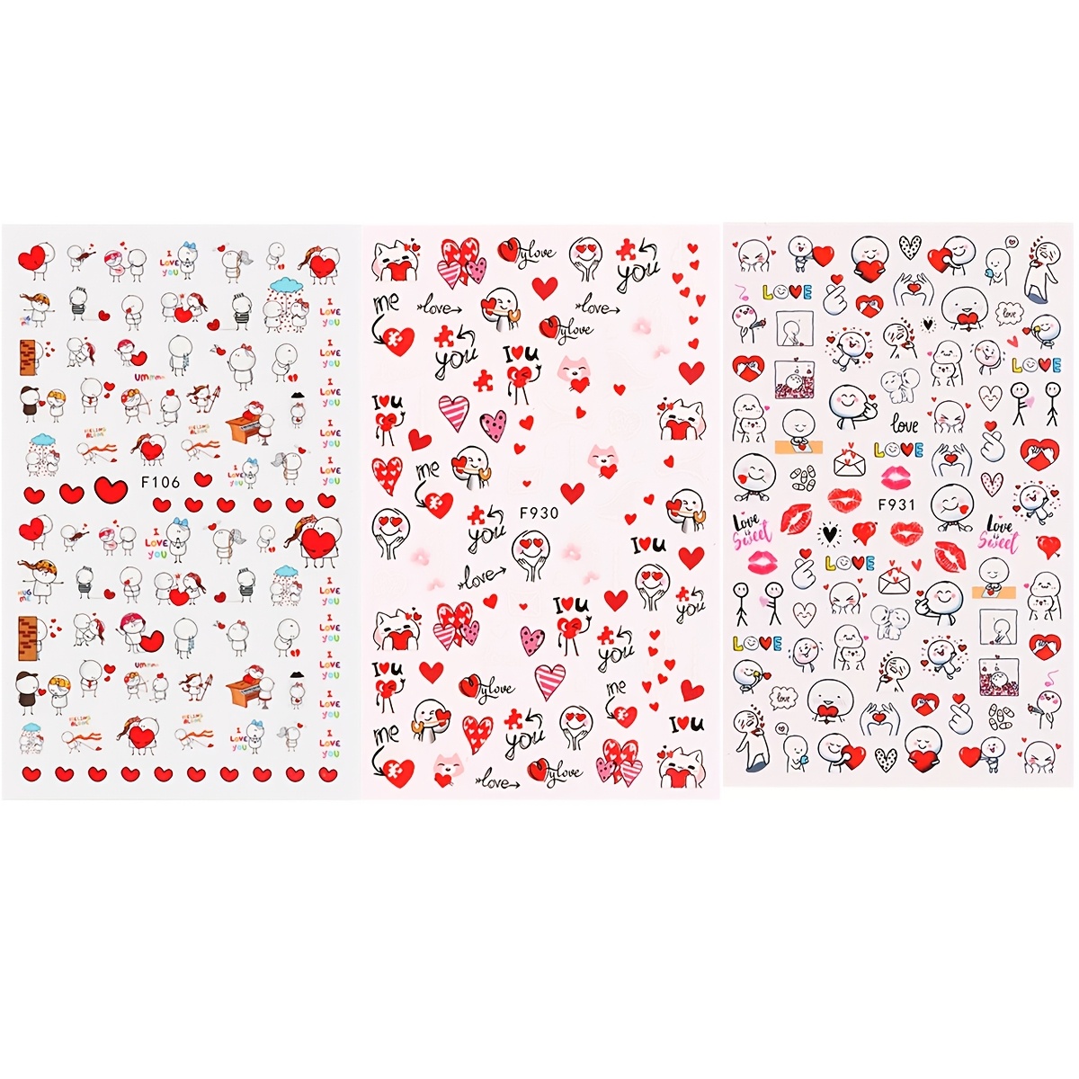 Set Of 3d Valentine's Day For Nail Stickers Featuring Adorable Cartoon Lovers, Perfect For Nail Art Enthusiasts. Self-adhesive Decals Are Ideal For A To Your Manicure