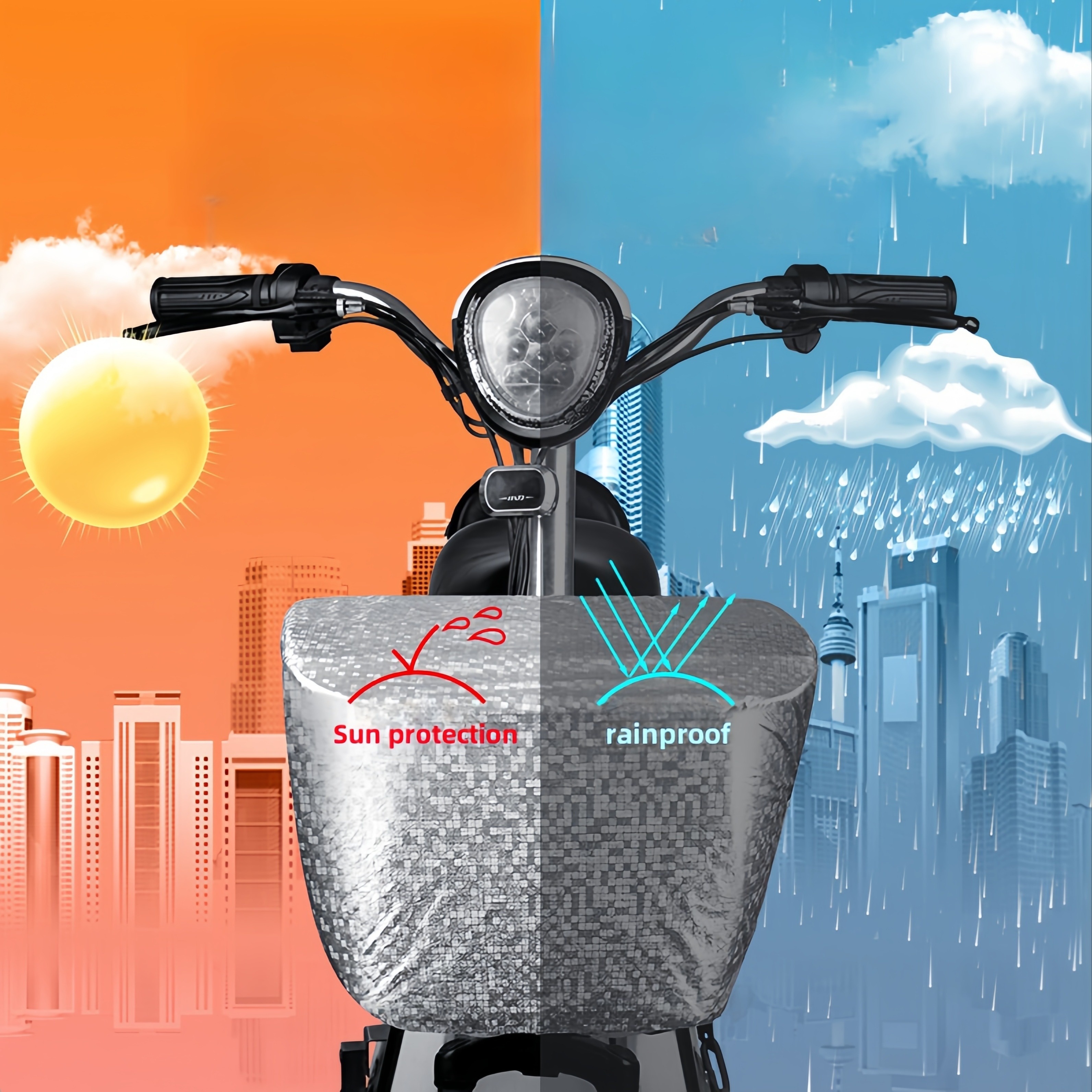 

[motorcycle Accessory] Waterproof Bike Basket Cover, Polyester , Sun Protection And Rainproof, Fit For Electric Scooters And Bicycles, With Uncharged Accessory