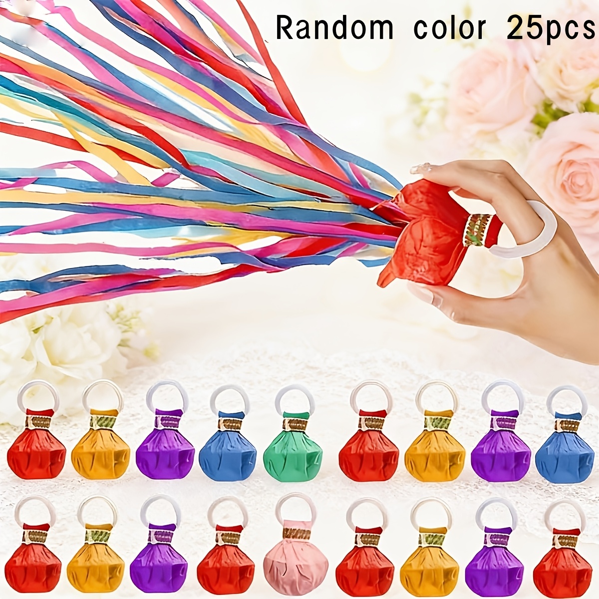 TEMU 25pcs Assorted Party Favor Pack, Confetti Poppers And 10pcs Pull String Party Streamers, Handheld Ribbon Decor For Christmas, New Year, Wedding,