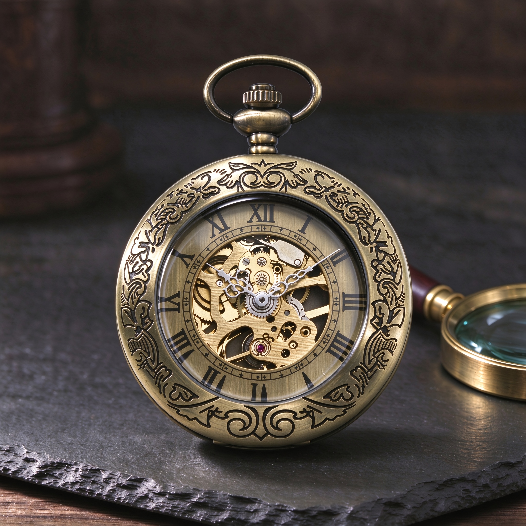 Image of 1pc Mechanical Pocket Watch, With The Front Edge Of The Dial Decorated With Floral Patterns, And A Mirrored Opening On The Back. This Pocket Watch Is An For A Gift.