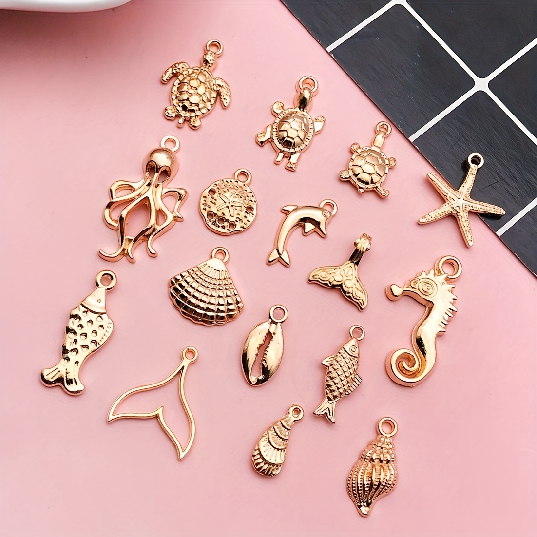 

16pcs Mix Marine Life Mermaids, Shells, Starfish, Turtles Pendants For Diy Necklaces Earrings Jewelry Making Accessories