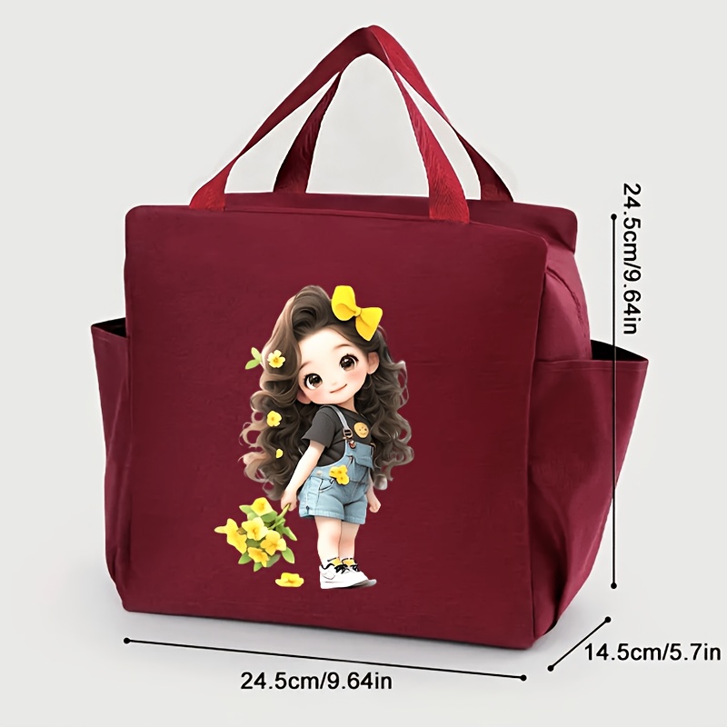 TEMU トなレディーストートバッグ 付き かわいいプリント入り化粧ポーチハンドバッグ ブラック/グレー/レッド/ブルー/ピンクの多色展開 式デザイン ポータブル男女兼用バッグ 大容量プリント入り 全年齢向けギフトに最適 母の日ギフト・競技用キャリーバッグ・結婚祝い...
