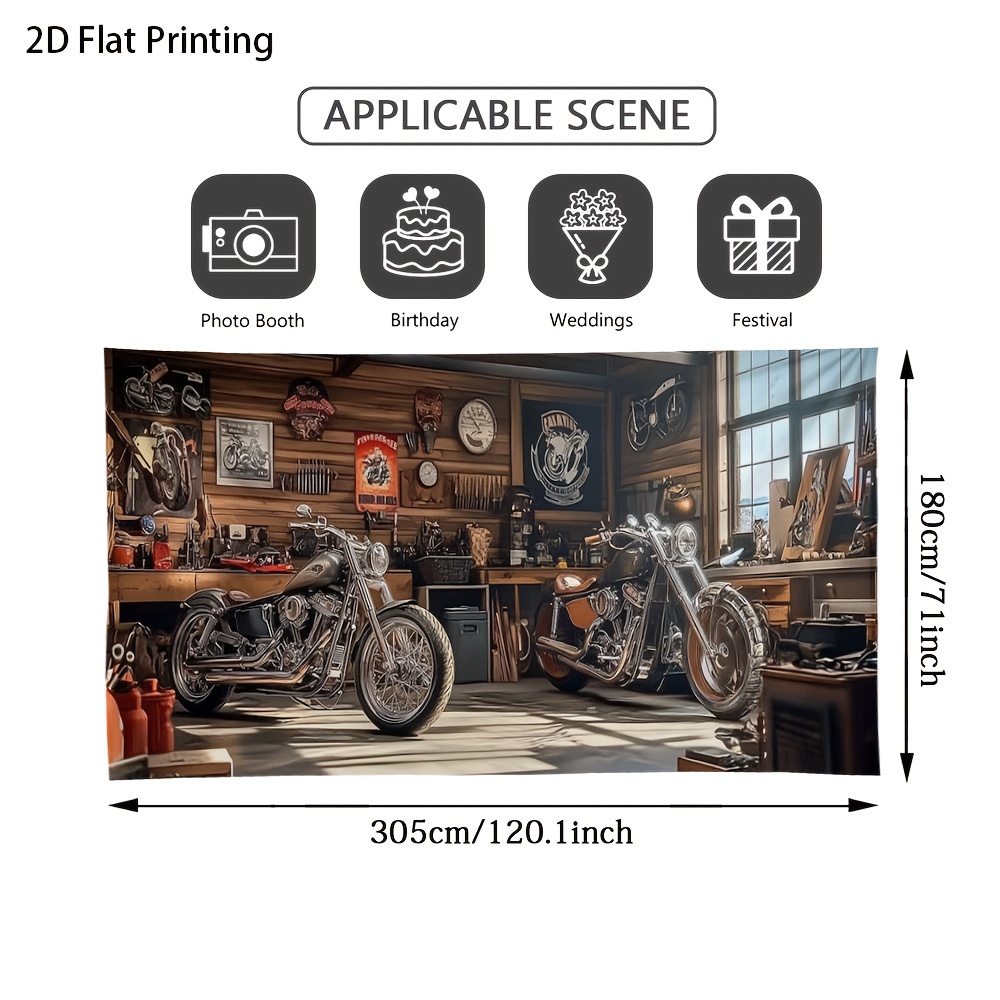 TEMU 1pc Designed 2d Flat Motorbike Haven Garage Door Cover – Enhance Any Occasion With This Stunning Outdoor Decoration, Ideal For Holidays And