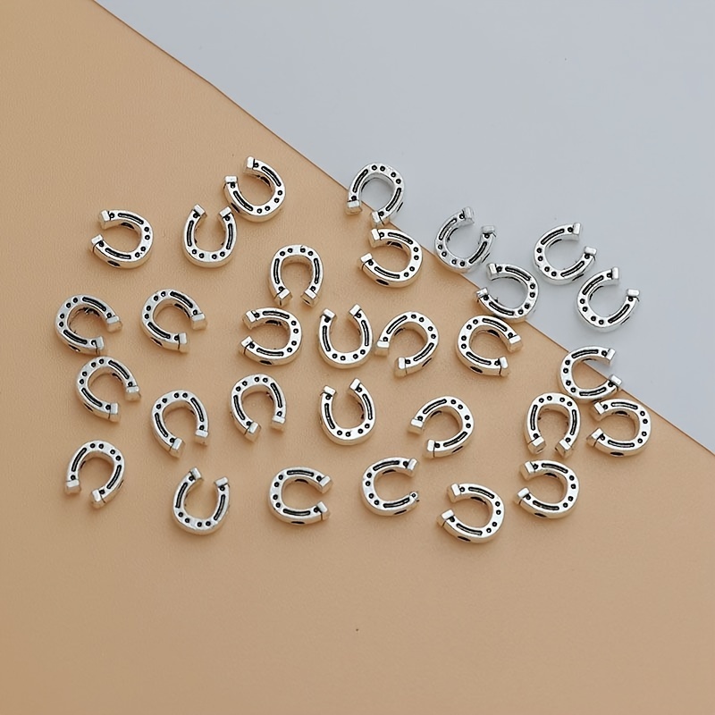 

30pcs Perles d'espacement en de fer à cheval, de zinc ton argenté antique, breloques argentées pour la fabrication de bracelets et de bijoux, accessoires faits à