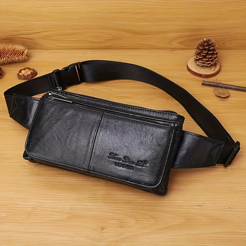 

Genuine Cowhide Leather Fanny Pack Waist Bag For Men, Multi Functional Fashionable Multi-pockets Waist Bag, Suitable For Travel Sports Running Hiking