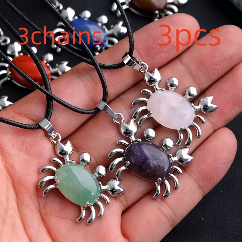 Cute Natural Stone Little Crab Pendant Set, 6/14pcs
