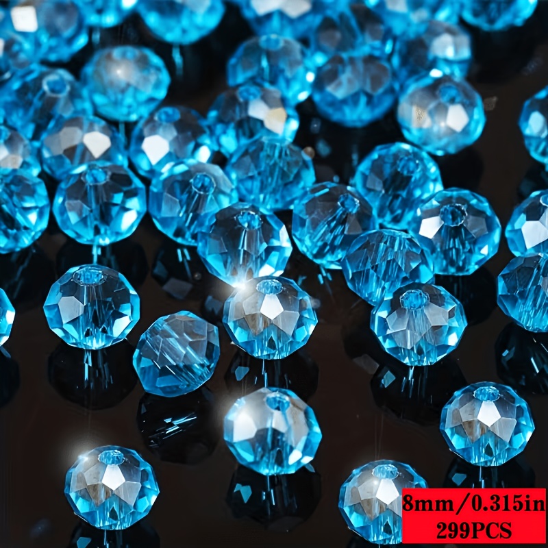 TEMU 299pcs Lake Blue 4-8mm Round Flat Beads, Shiny Beads, Making Supplies, Beads & Bead Assortments, For Bracelet, Necklace, And Other Beaded