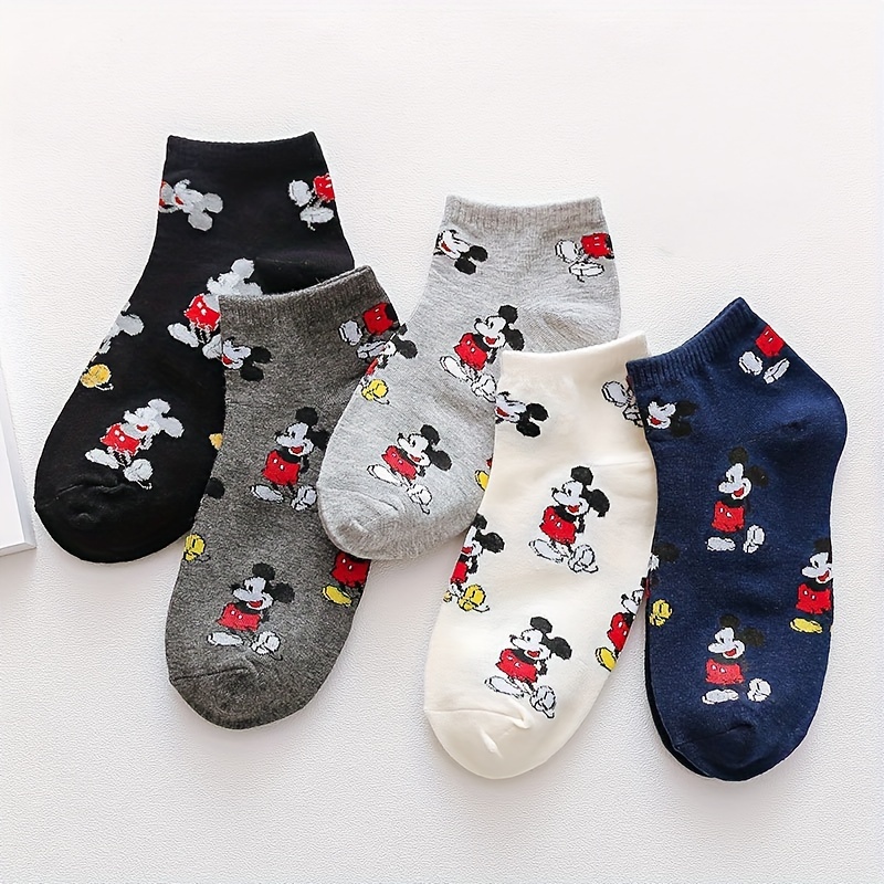 

5 Pairs Cartoon Mouse Socks, Cute & Breathable Short Socks, Women's Stockings & Hosiery