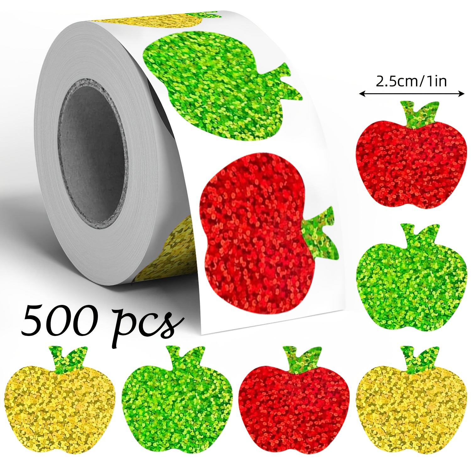 TEMU 500pcs Holographic Doodle Roll Stickers 1 Inch Irregular Shimmering Tri-color Office Stationery Stickers School Supplies Envelopes Magazines