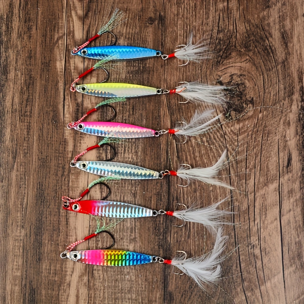 TEMU 6pcs Sinking Metal Lure Baits - Alloy Vibrant Multicolor Bionic Fishing Lures With Design For Saltwater & Freshwater