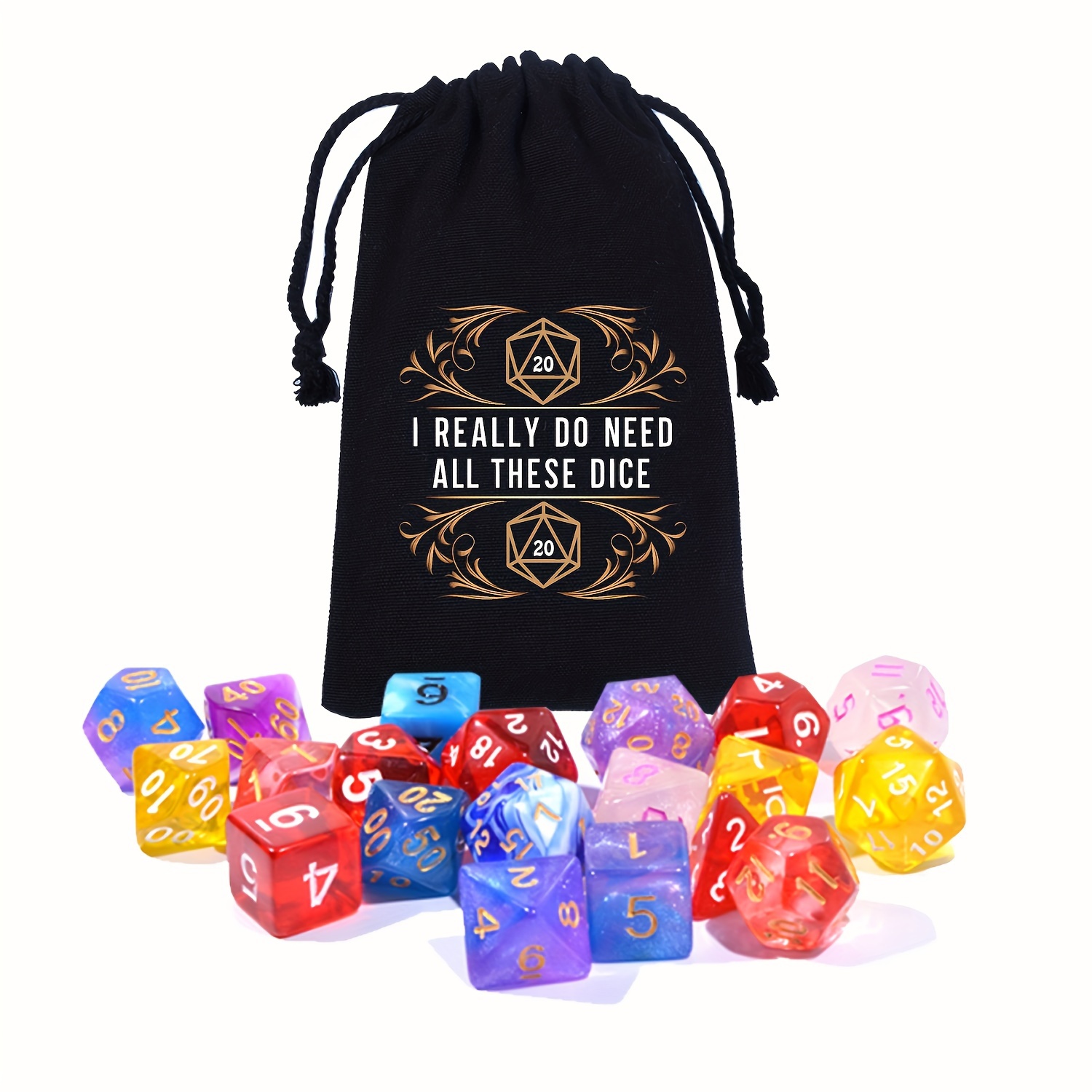 

Black Drawstring Storage Bag With "i Really Do Need All Dice" Design - Ideal For Rpg Dice, Cards, And Travel Accessories, 4.3 X 7 Inches, Textured Fabric