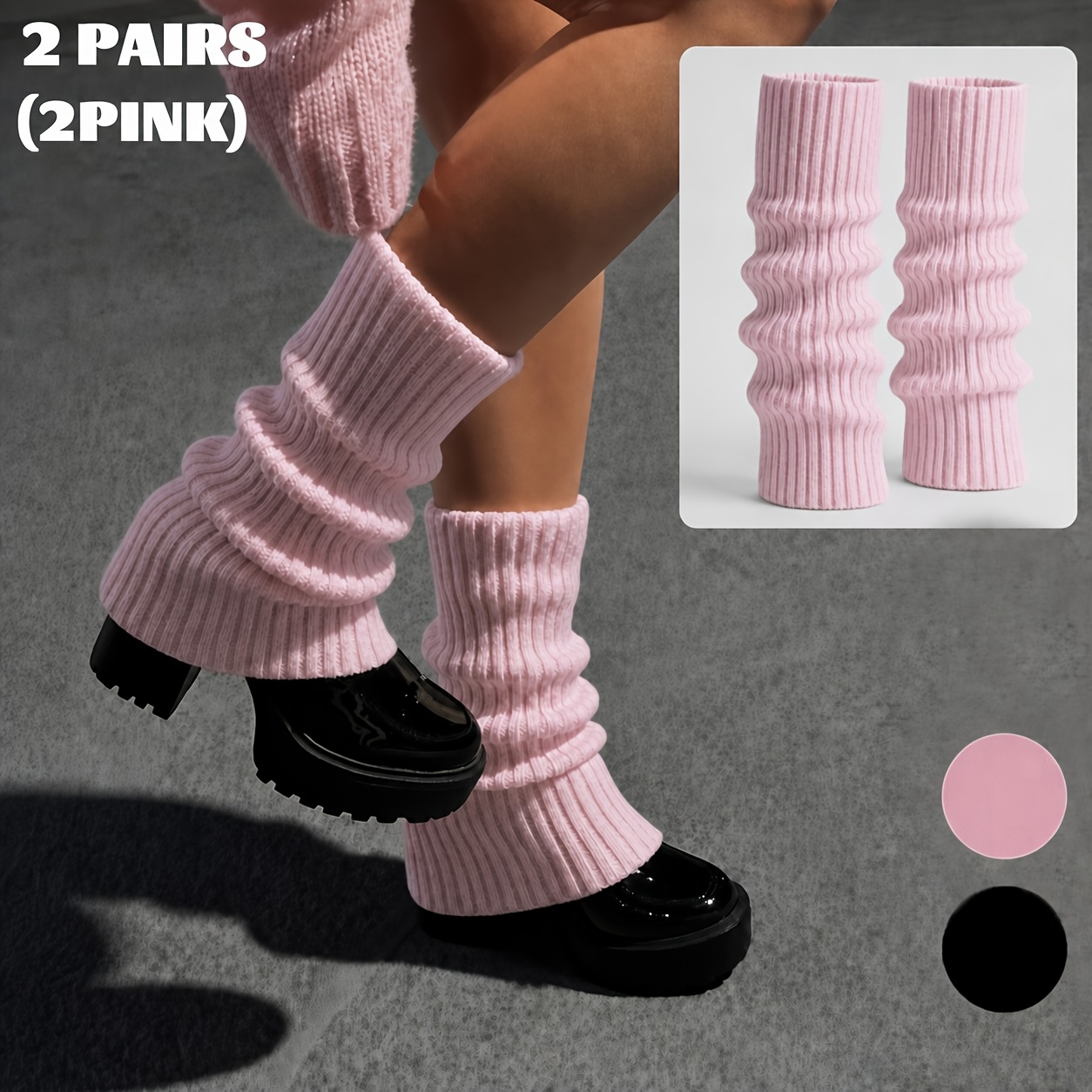 TEMU 1/2-pair Women's Black, White, And Pink Slouchy Sock Covers, Fashionable And Versatile Simple Solid Color Slouchy Socks, Cute And Sweet Women's