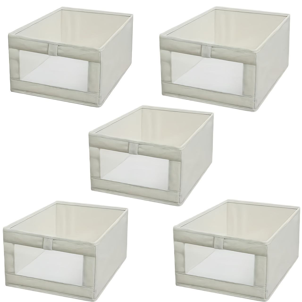 TEMU 5pcs Bohemian Style Beige Wardrobe Storage Box Set, Dormitory Essential Organizer - Large Foldable Storage Bin With Window, Suitable For Clothes