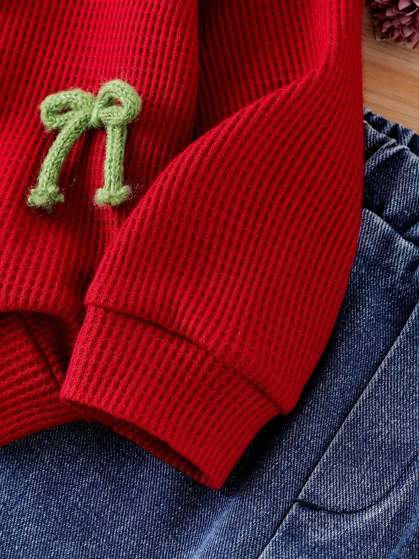 2pcs girls bow fringe bell bottom jeans outfit elastic waist long sleeve t shirts denim pants   casual wear 2pcs matching set for girls 2pcs ensemble   outdoor Product details 4