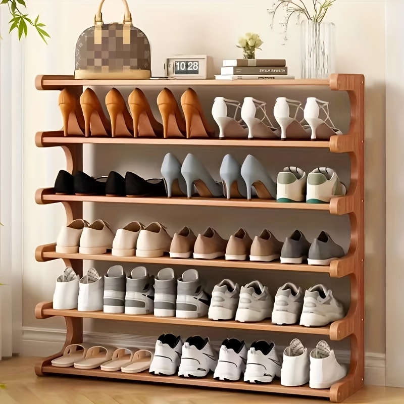 

Wooden Shoe Rack, Square Freestanding Organizer With Wood Grain , Easy For Dorm Entryway, Fashionable Narrow Space-saving Shoe Storage For Renters And , Home Kitchen Storage Supplies