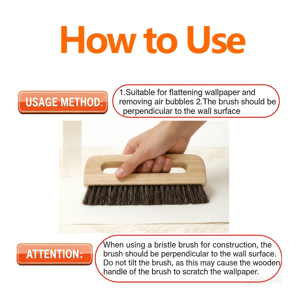 1pc Wallpaper Brush Wallpaper Smoothing Brush Multi-Purpose Cleaning Brush Horse Hair Wooden Handle Wallpaper Paste Brush Cleaning Tools