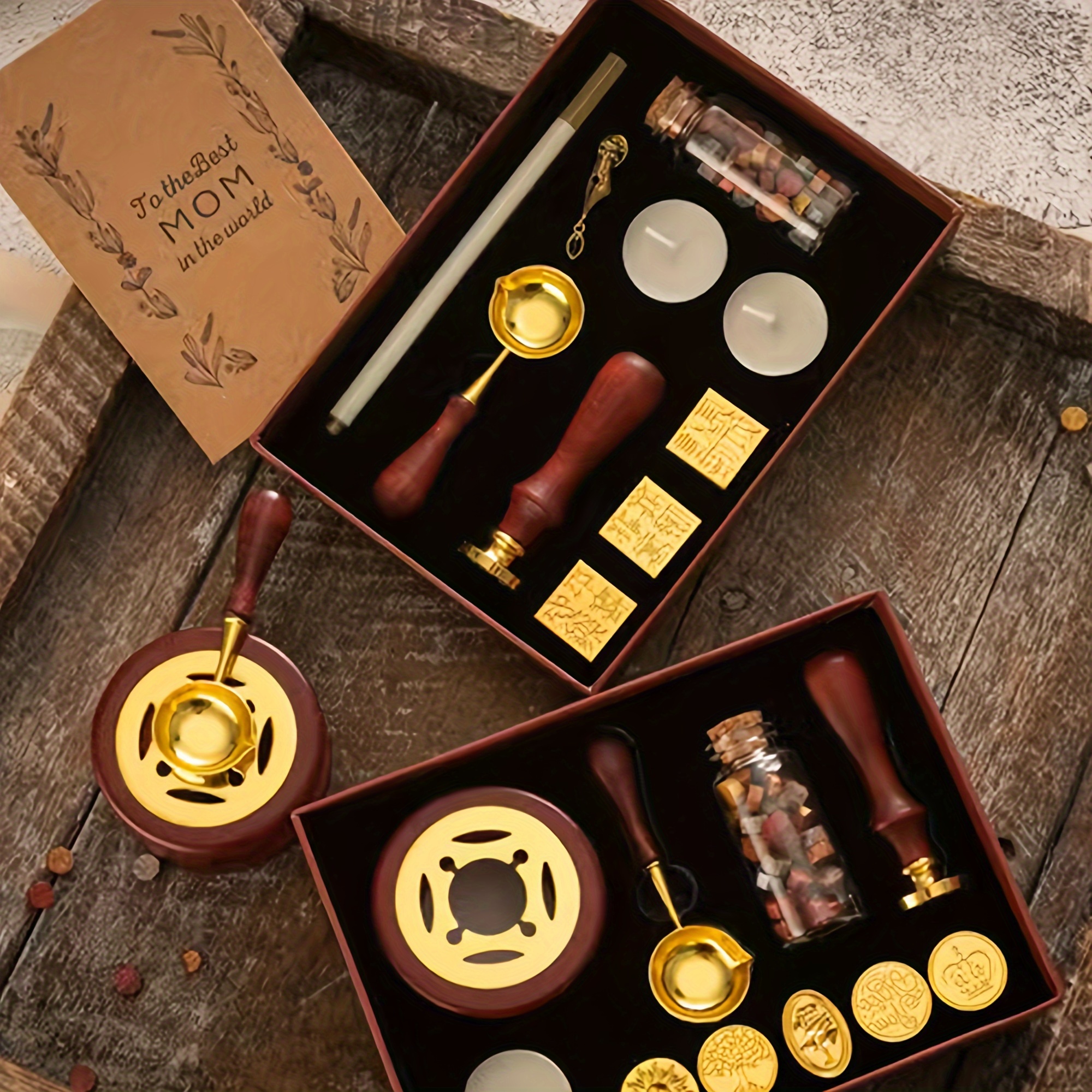 

Vintage Deer Wax Seal Kit With Wooden Handle - Complete Set For Invitations & Crafts, Includes Melting Furnace And Metal Stamp (metallic Finish)
