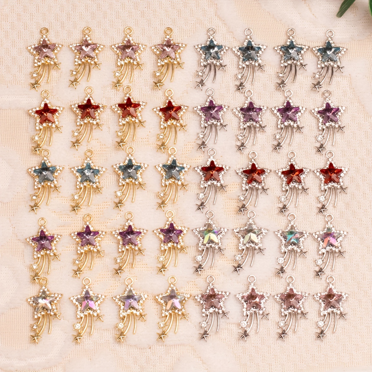 

10-pack Pendants For Making, Zinc Alloy Charms With Synthetic Crystals, Non-plated, Assorted Designs, Artificial Crystal Mosaic, Jewelry Components