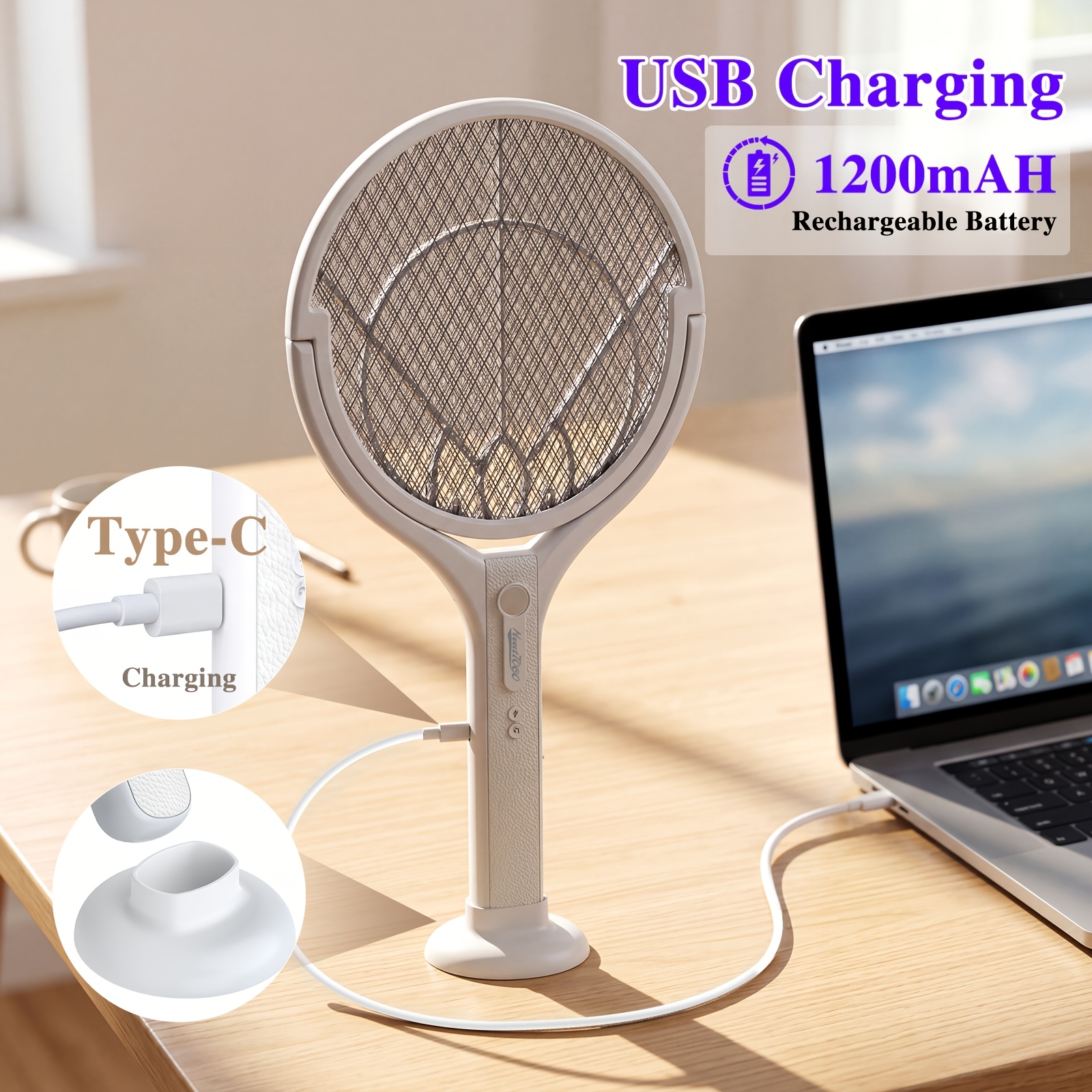 4000v electric fly swatter insect killer - rechargeable, automatic   kill, detachable head with smart mosquito & bug zapper for indoor/outdoor use, & pets, cordless pest control (type-c), mosquito zapper, mosquito repellent, insect zapper, insect repellent device, fly catcher Product details 1