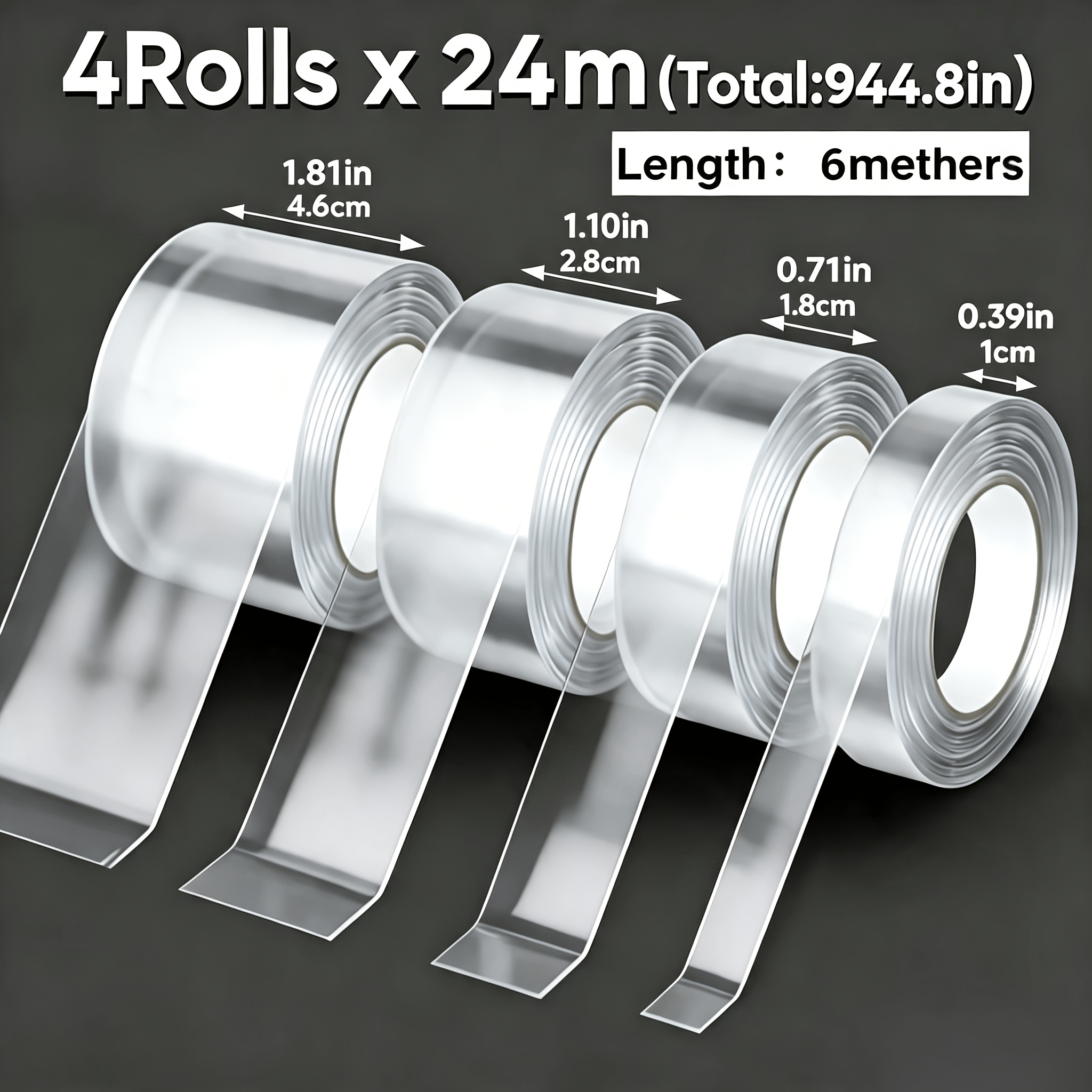TEMU 4 Rolls Of Strong Nano Double-sided Tape, High , Total Length 40 Meters - Suitable For Carpets, Tapestries, Wallpaper, And Balloons, Etc. Fixing