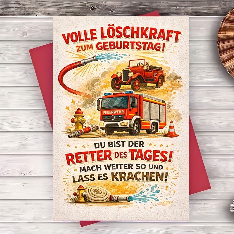 E-shop Grußkarte Feuerwehrmann Geburtstagsgrußkarte Vintage-Feuerwehrfahrzeug-Thema für Ihn Sie Freunde Kollegen Dankeschön Feier Flachkarte