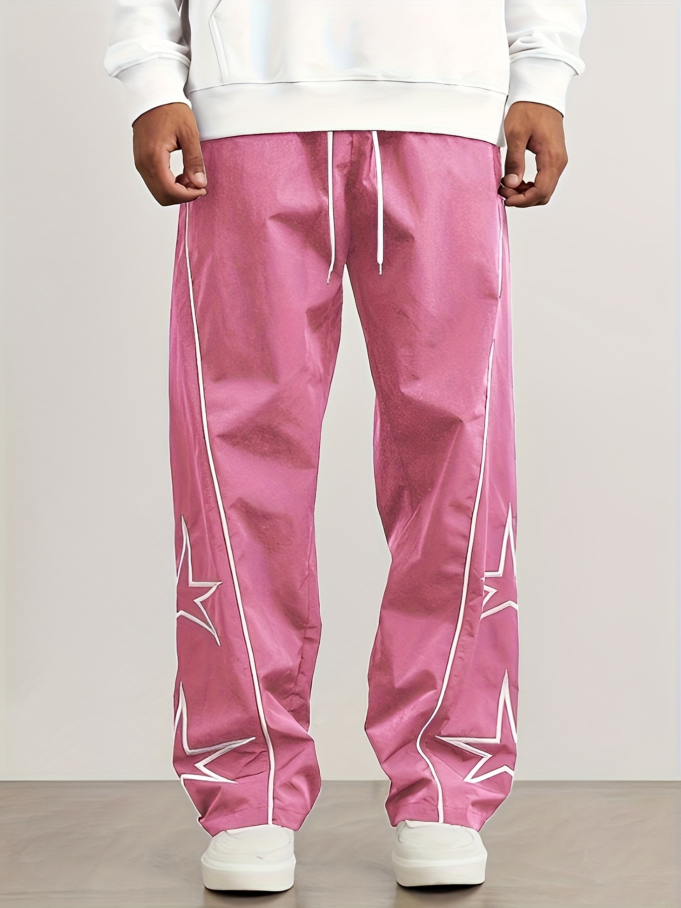 pantalones anchos color rosa hombre bordado estrellas Temu Argentina
