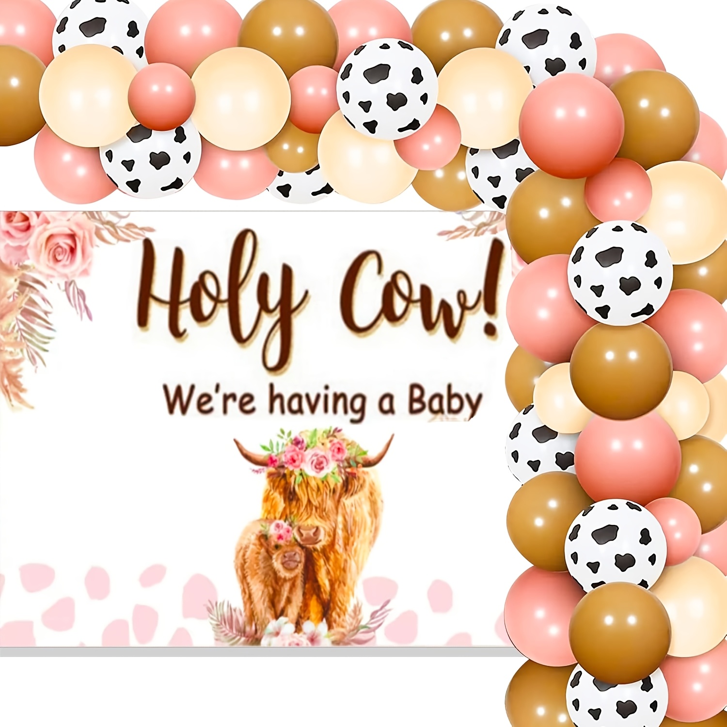 TEMU Laventy 17pcs Highland Cow Baby Shower Decoration Farm Party Decorationboho Highland Cow Baby Shower Backdrop Banner Balloons Brown Highland Cow Party Supplies