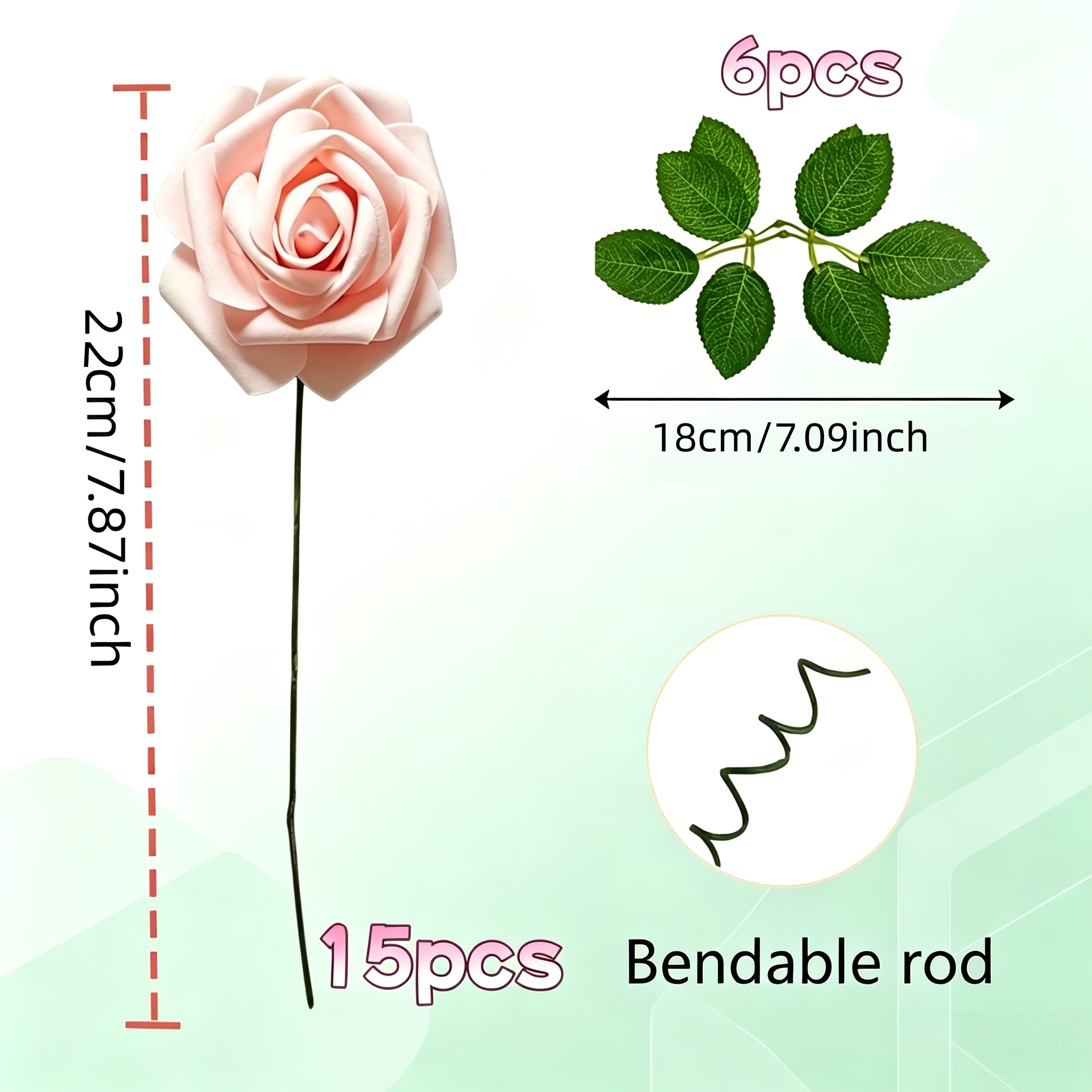 TEMU 21pcs Artificial Rose Set = 15 Foam Roses   6 Filler Leaves, Maintenance-free And Artificial Flowers With Strong Moldability For Free Diy