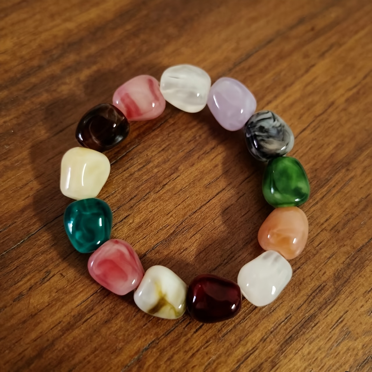 TEMU 1 pièce Bracelet vintage multicolore flou à libre, Bracelet à perles de couleur irrégulières au design , Bracelet élastique à ficelle mélangée
