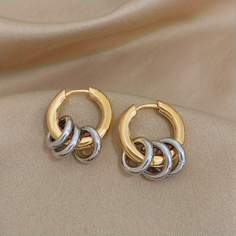 TEMU 2 Color Golden Silvery Hoop Earrings For Women Jewelry