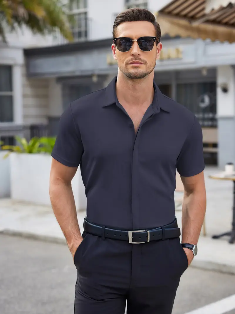 mens short sleeve wrinkle free shirt casual button shirt - Temu mens short sleeve wrinkle free shirt casual button shirt - Temu