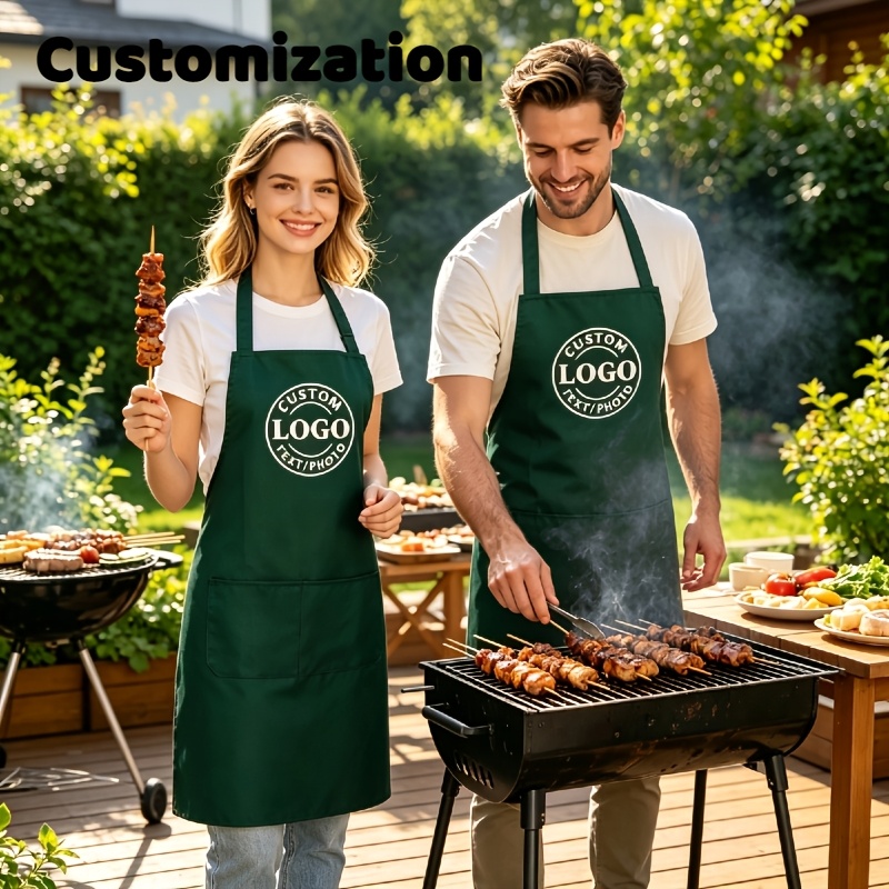 TEMU 1pc Custom Apron, Personalized With Logo/name/pattern, Unisex, Adjustable Elastic Waist Apron, Suitable As A Kitchen Apron With Pockets, Ideal