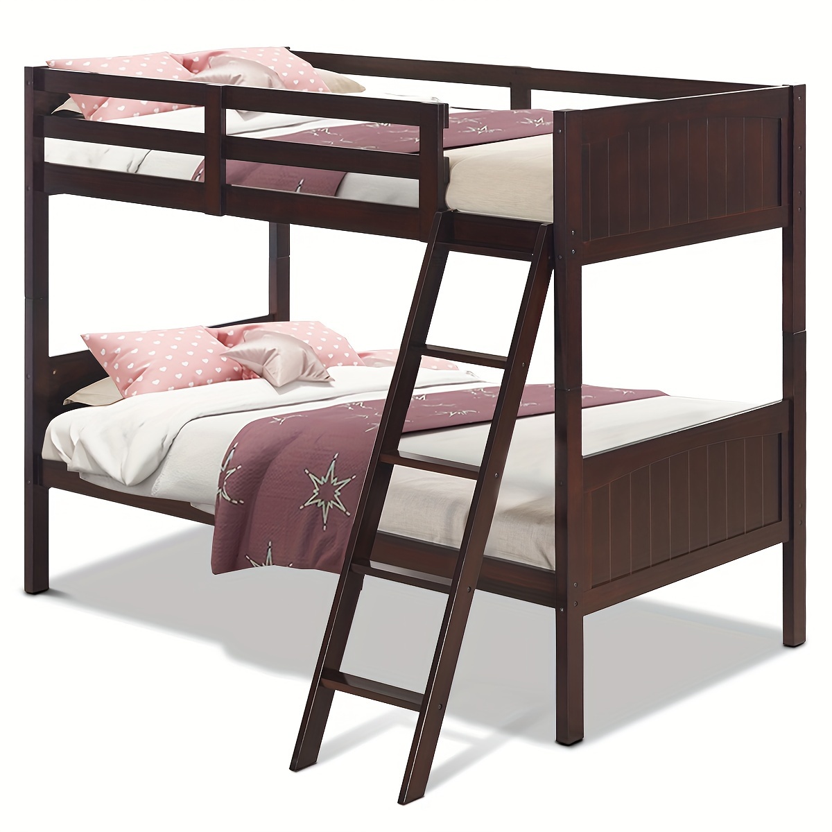 

Wooden Twin Over Twin Bunk Beds Convertible 2 Individual Twin Beds Espresso