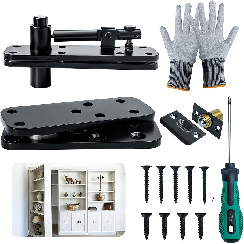 TEMU Heavy Duty Pivot Hinge For Wood Door, Powder-coated Thickened Hidden Door Hinge Kit With Embedded Installation, 360-degree Rotation, Bookshelf