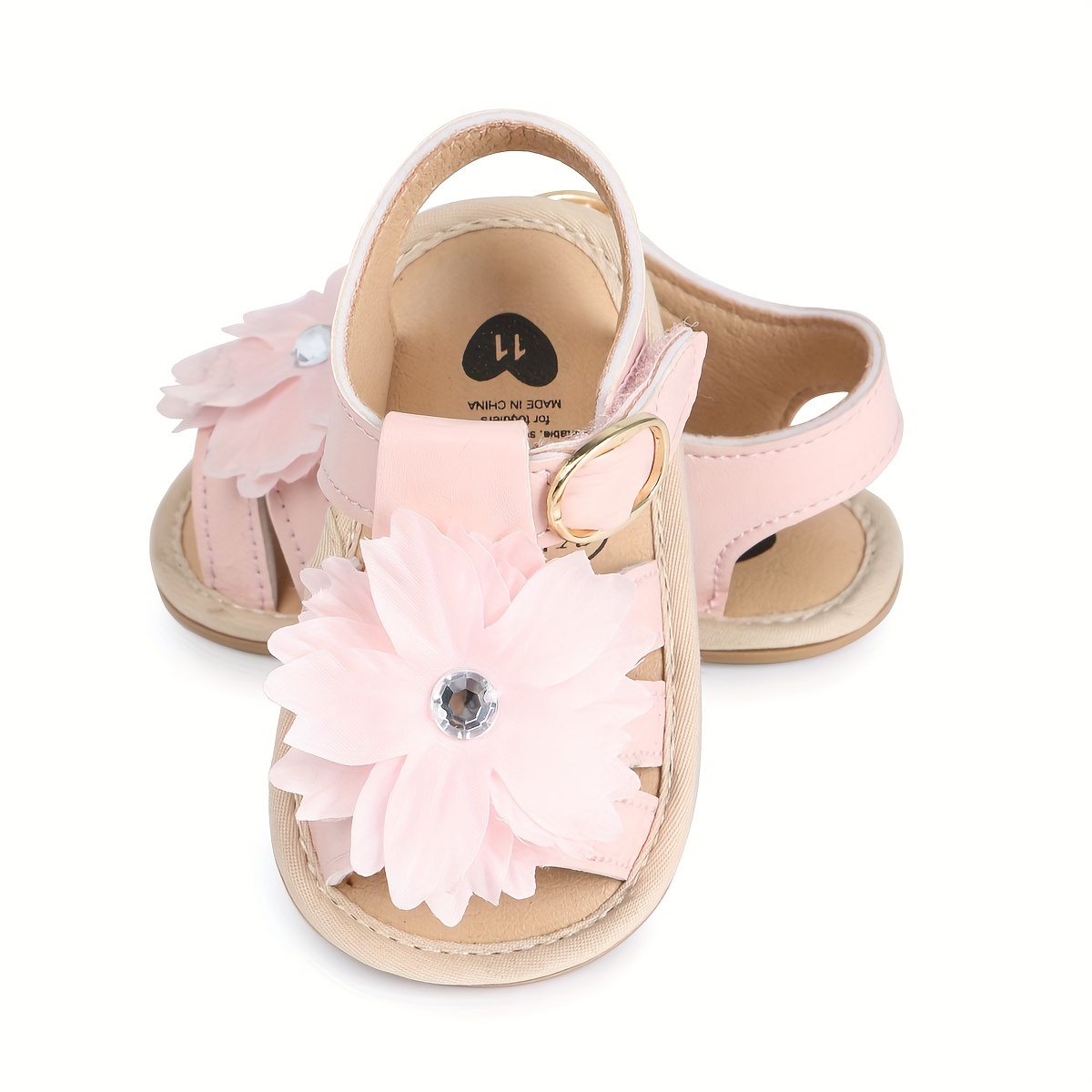Trendy Cute Flower Decor Solid Color Sandals For Baby Girls, Breathable Lightweight Walking Shoes For Spring And Summer