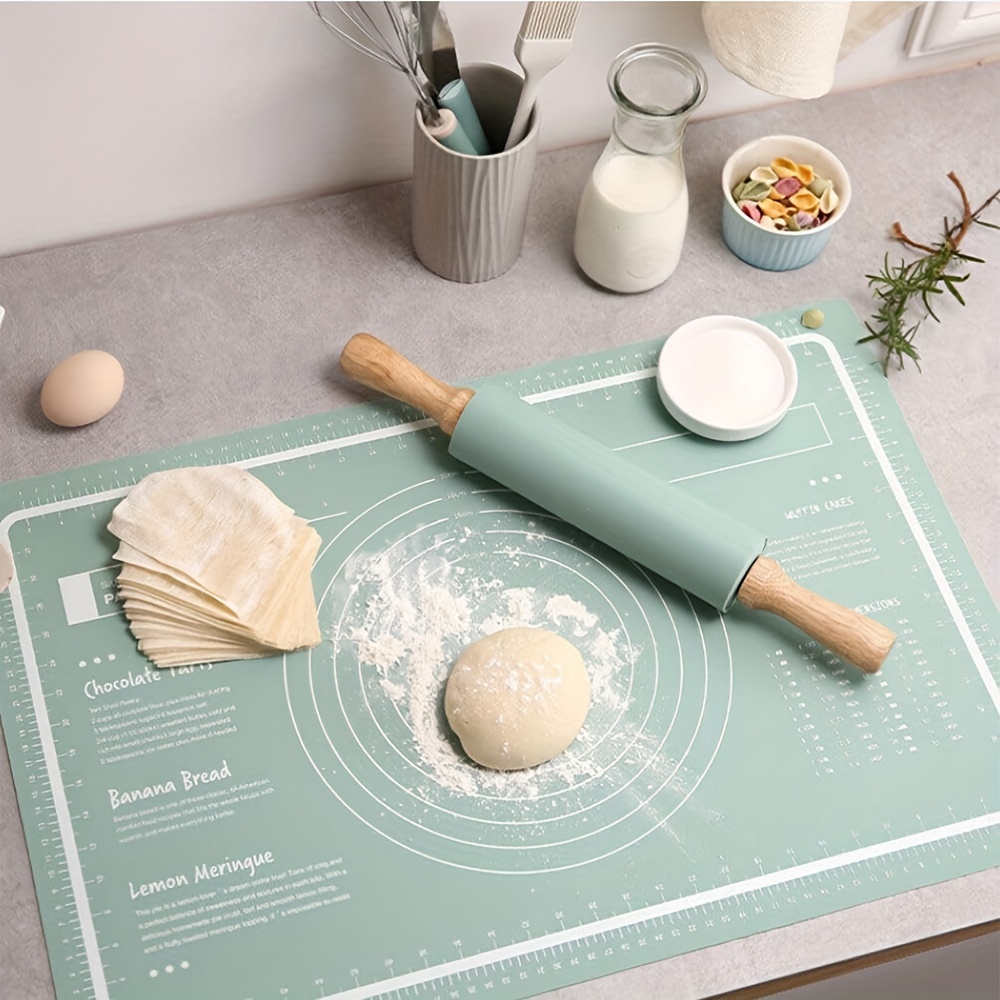silicone rolling pin and baking mat set for baking pizza making dough pasta flour stick and silicone baking mat for rolling and measuring details 7
