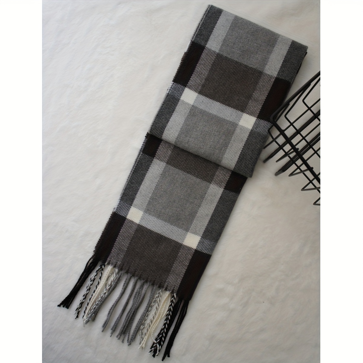 A multicolored striped checkered imitation cashmere winter British style fringe shawl with warm woolen scarf for men and women details 7