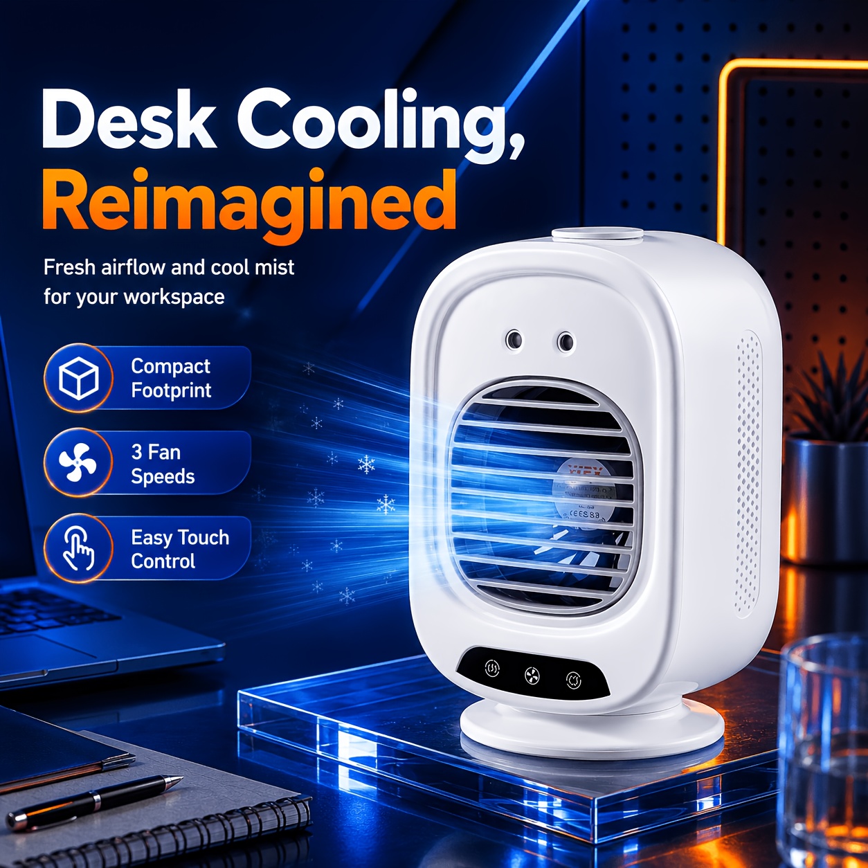 Image of Summer Outdoor Camping Mini Fan - Usb Rechargeable With Ultra-long , 3 Adjustable Wind , Non-slip Base, Oscillating Head, And Healthy Cool Airflow. A Must-have For Office, Home, Fishing, And Tent Use.