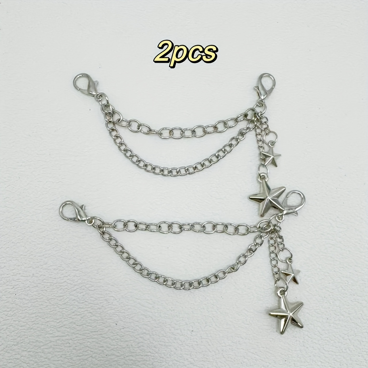 TEMU 2pcs Pentagram Pendant Double-layer Shoe Chain, Y2k Shoe Boot Decor Additions, Shoe Boot Embellishments, Detachable Shoe Buckles