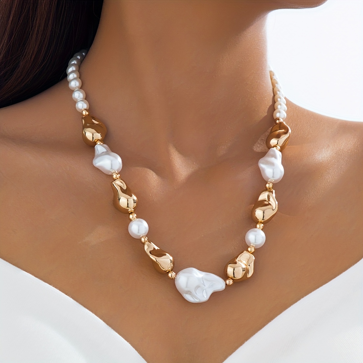 TEMU 1pc Collar Elegante de Perlas Irregular para Mujeres, Ideal para Uso Diario, Fiestas y Regalos