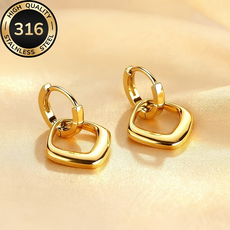 Women's 18K Gold Plated Stainless Steel Geometric Square Earrings