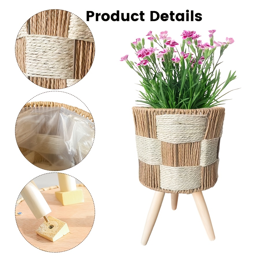 European-style Solid Wood Legged Woven Flower Stand - Floor-standing Cross-woven Simple Shelf for Living Room Sofa Coffee Table Side - Balcony Pothos Plant Pot Stand - Suitable for Small to Medium-sized Flower Pots | for Tabletop and Floor Use |