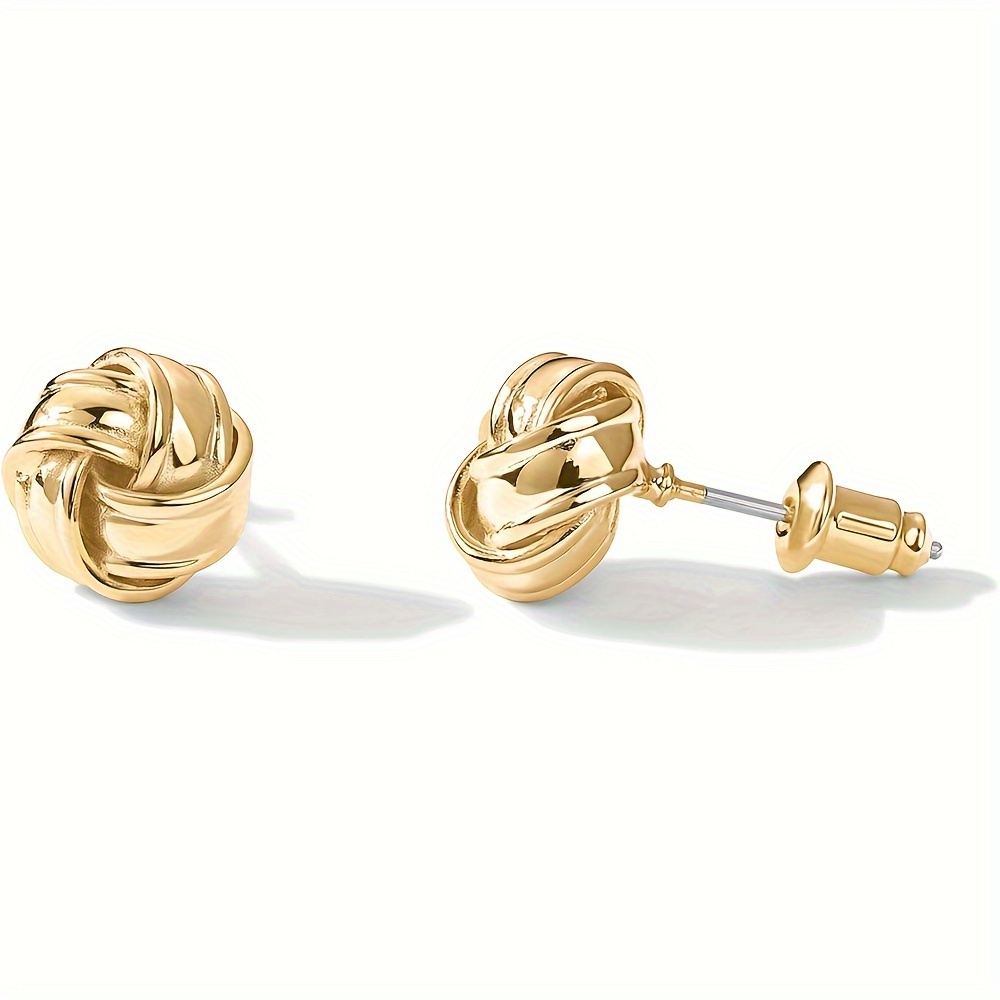 

French-style Simple, Exquisite And Versatile Retro Golden Knotted Bud Stud Earrings, With A Diameter Of 8mm