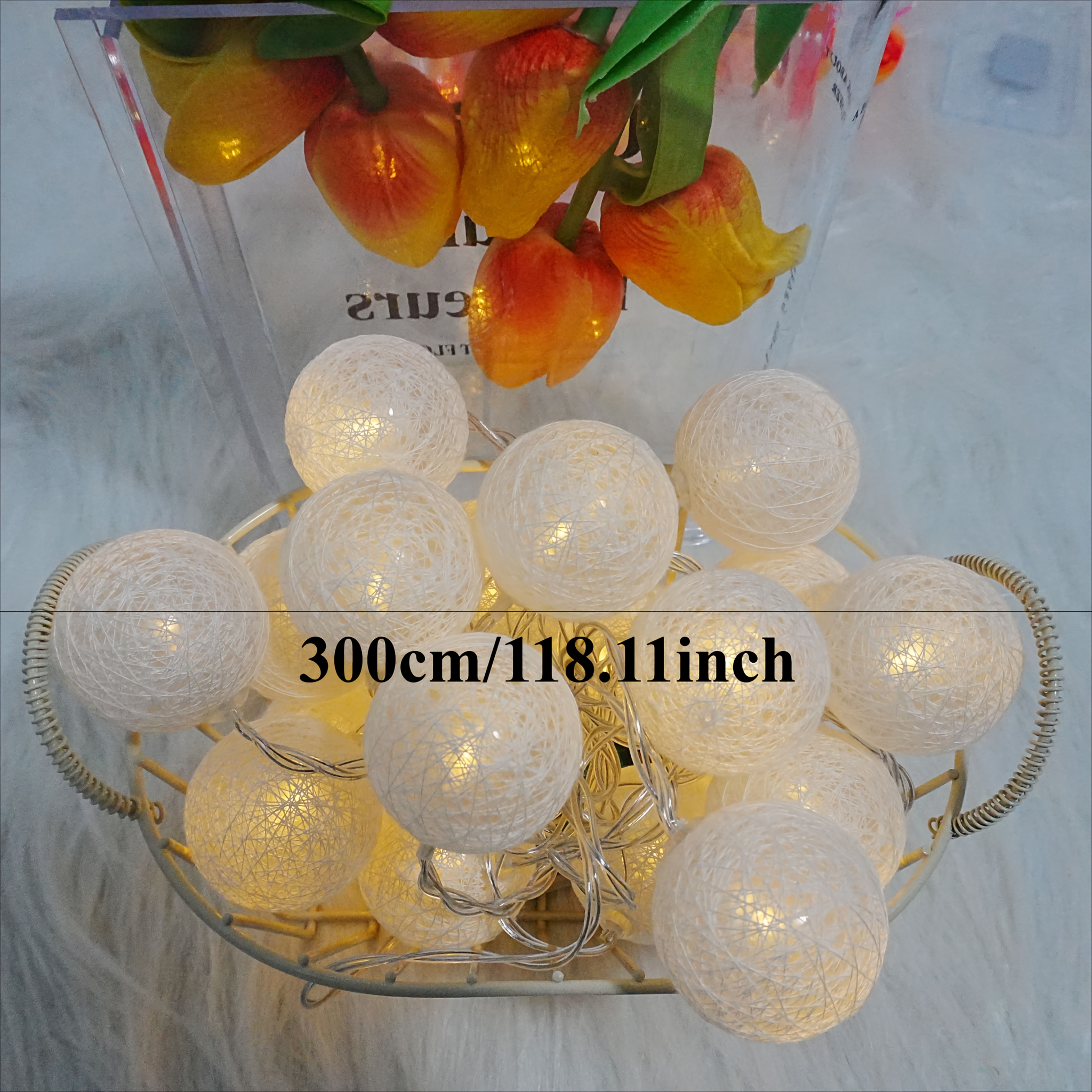 1pc 118.11-inch Battery Powered Ball String Lights, Handmade Lights For Indoor Rooms, Bedrooms, Christmas, , Parties, Garden Patio Decorations, Birthday Gifts For Women Mom, Halloween