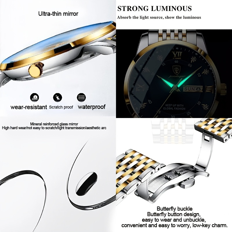 mens luxury casual waterproof luminous calendar round pointer quartz watch Product details 5