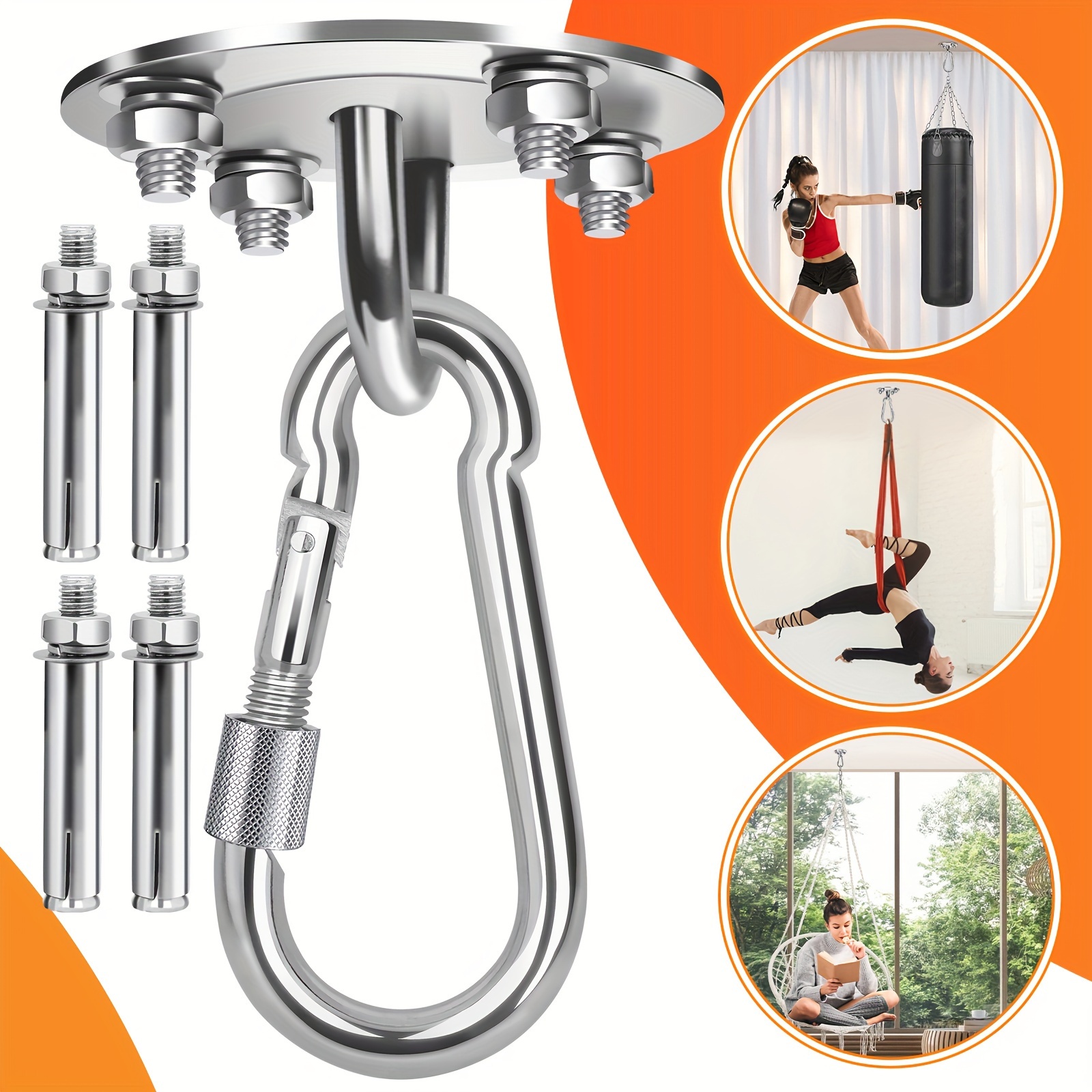 Pack Of 2 Ceiling Hooks Hanging Chair, Stainless Steel Heavy Duty Ceiling To 500 Kg, Hook Holder With Dowels, Rotatable Heavy Duty Hooks For , Punch Bag, Sling