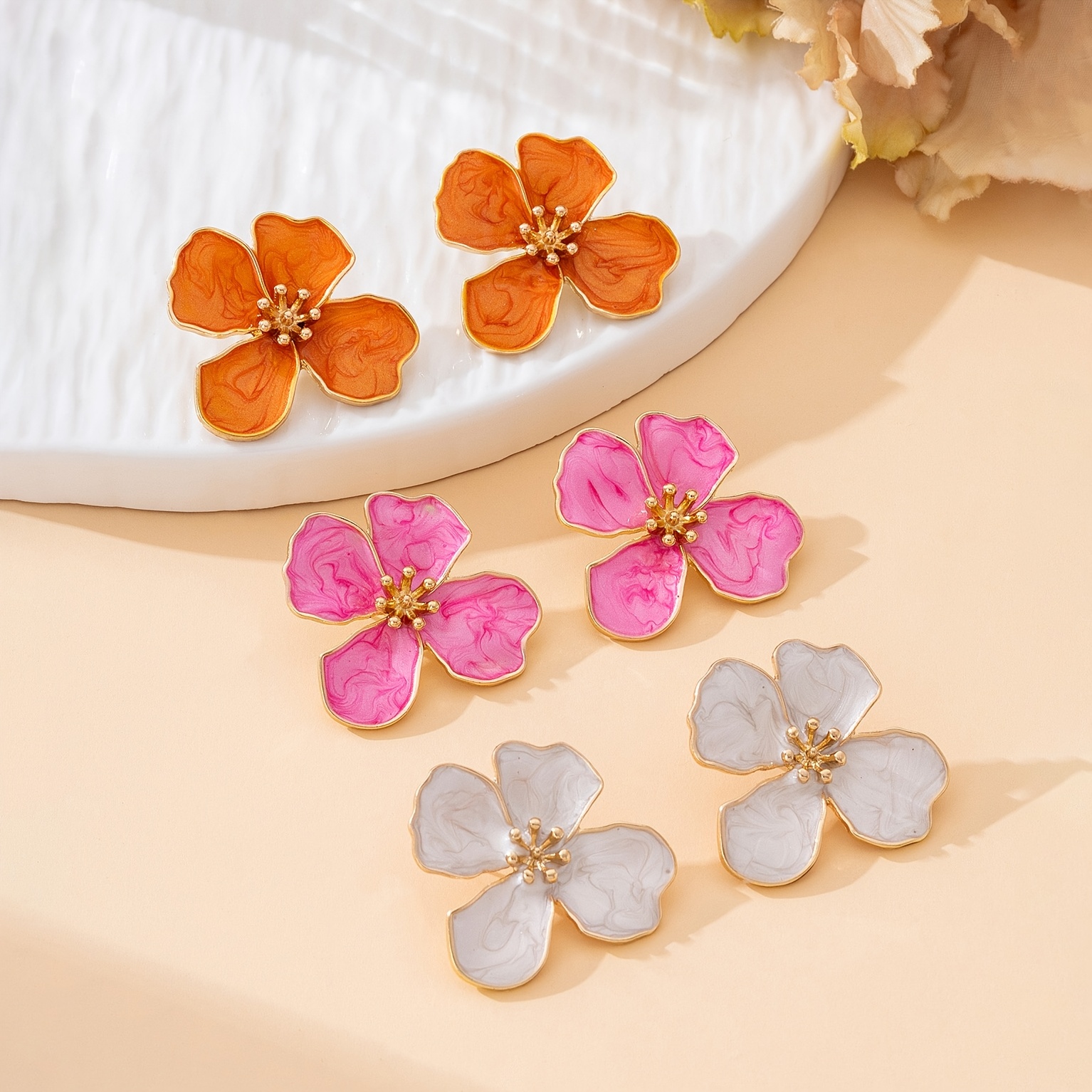 3-Pair Handmade Flower Earring Set