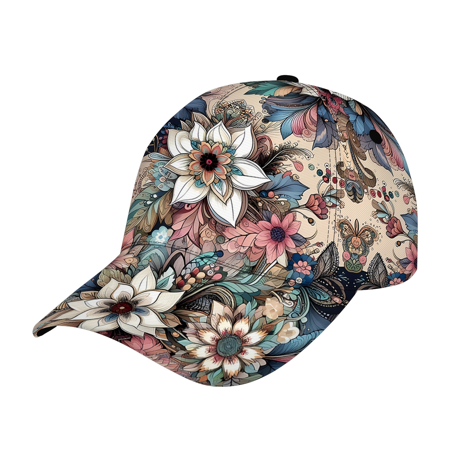 E-shop 1 Stück Bunte Mandala Blumen Vollbedruckte Baseballkappen für Herren und Damen, Handwaschbare Baseballmütze - Verstellbare Snapback Herren