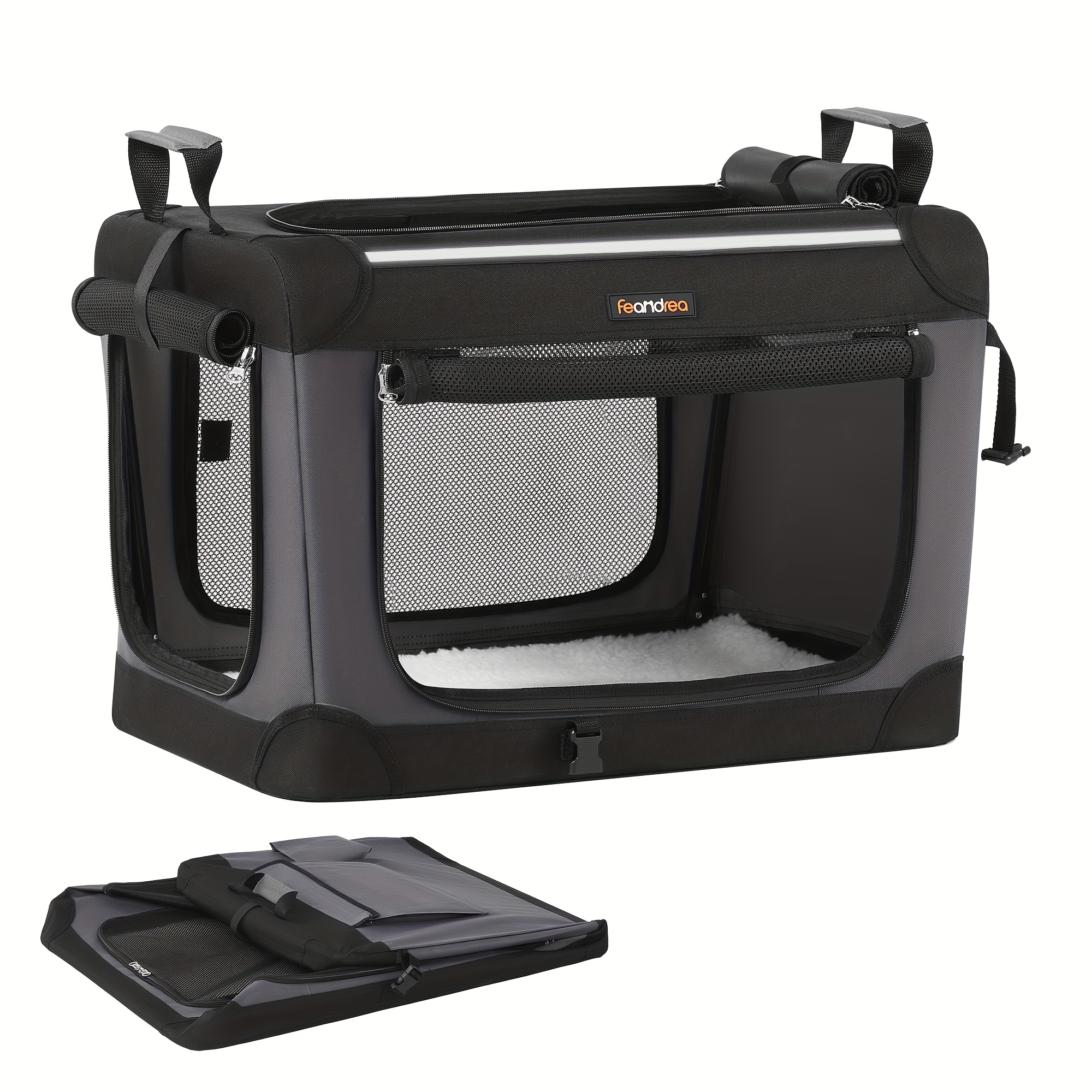 E-shop Kompakter Hundebox 60 cm für kleine , Haustierträger aus Oxford-Material mit 4 Netz-Eingängen, Tragegriffen und für Futter- und Wasserflaschen